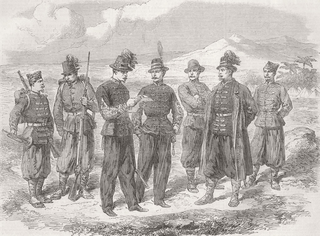 BELGIUM. Belgian Bodyguard of Empress Mexico 1864 old antique print picture